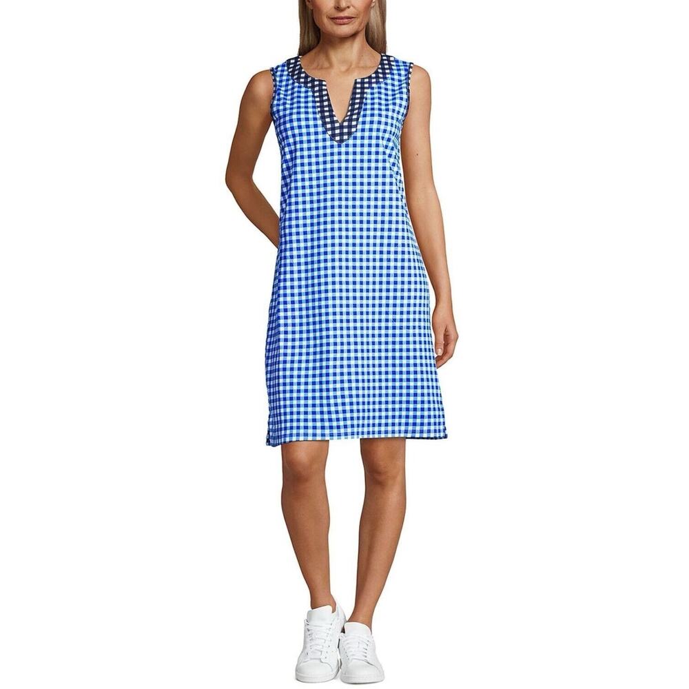 NWOT Lands' End Draper James Size XL Women's Gingham Sleeveless Dress Navy White